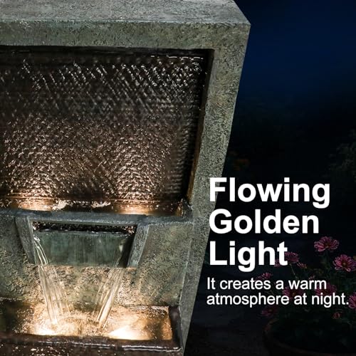 39.3" Tall 4 Tier Outdoor Water Fountain with LED Lights