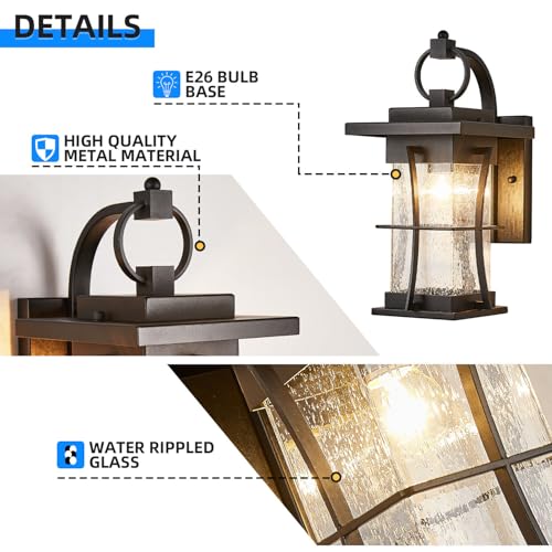 Outdoor Wall Sconces Light Fixtures Exterior Wall Lantern Outside House Lamps Waterproof Black Metal with Clear Seeded Glass