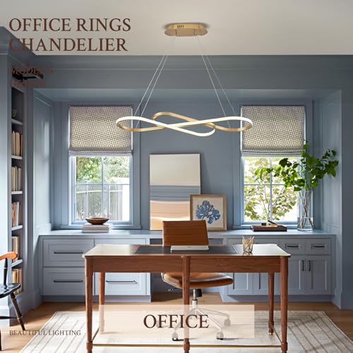 Modern LED Chandelier Gold Dimmable LED Pendant Light for Dining Room Light Fixture Over Table Modern Kitchen Island Lighting High Ceiling with Remote for Living Room