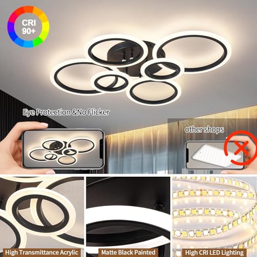 6 Rings Black Modern LED Ceiling Light Fixture