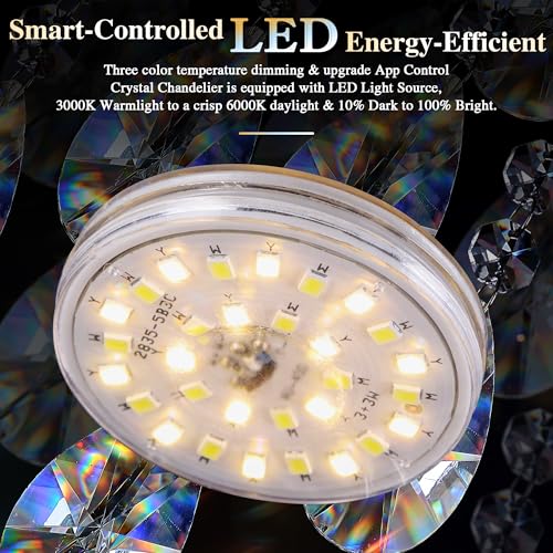 30" Gold Crystal Flush Mount Chandelier Modern LED Ceiling Light Fixture