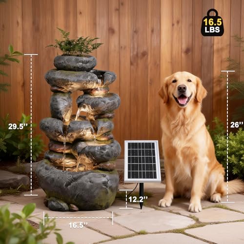 5 Tiers Cascading Solar Water Fountain Outdoor Garden