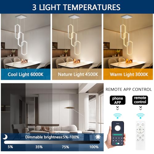 3 Rings Dimmable Pendant Lighting Adjust LED Mini Chandelier Ceiling Light Fixtures for Kitchen Island Dining Room Living Room Bedroom Silver
