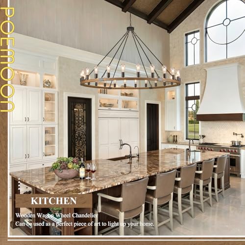 Oak Wooden Wagon Wheel Chandelier 24