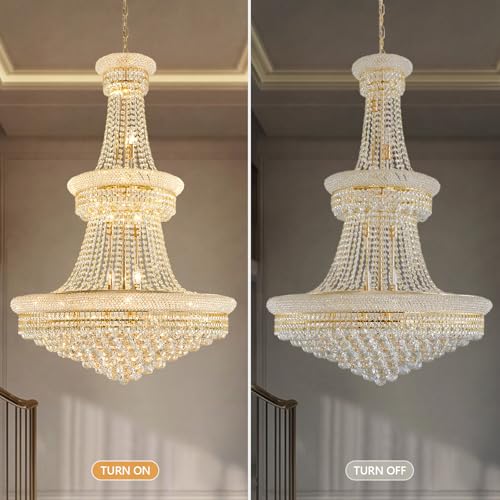 19 Lights Gold Large Crystal Chandelier Light Fixture