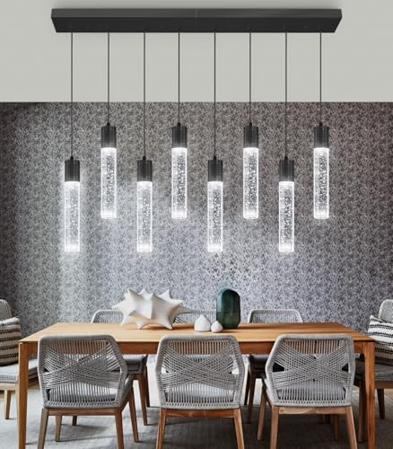 8 Lights Modern Crystal Chandeliers for Kitchen Island Pendants Lighting Fixture for Dining Room LED Ceiling Light for Hallway Foyer 6000K Black