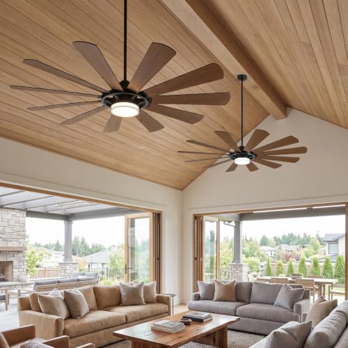 62 Inch Farmhouse Ceiling Fan with Light and Remote (Black + Walnut / 62 Inch)