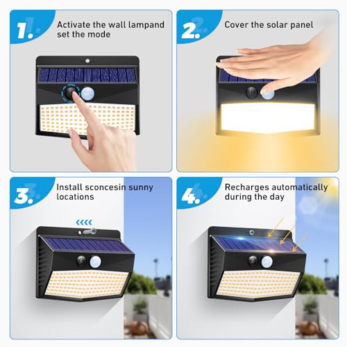 1 Pack Solar Motion Sensor Lights Outdoor Waterproof with 3 Modes