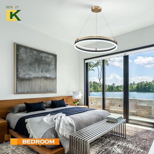 Modern LED Pendant Light D24in Black Gold Dimmable Circular LED Chandelier 1 Ring with Remote