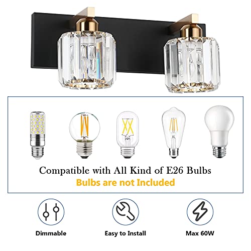 Vanity Lighting Fixtures for Bathroom Matte Black Vanity Lights Fixtures Crystal 2 Lights Wall Light Fixture Over Mirror