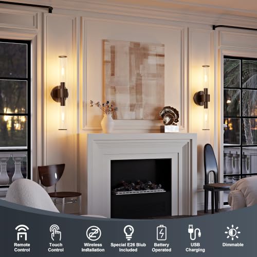 Walnut Battery Operated Wall Sconces Set of 2 (2 Count)