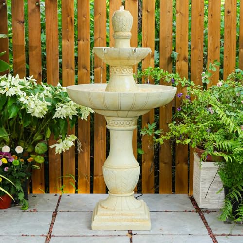 45.28H 3 Tier Outdoor Water Fountain with LED Lights Large Italian Resin Garden Fountain for Patio Yard Weather