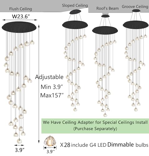 13ft Modern LED Chandeliers for Entryway Living Room Long Light High Ceiling Dining Room Light Dimmable Pendant Lighting Fixtures Chandelier for Foyer Staircase 2700K 6000K Lighting Black