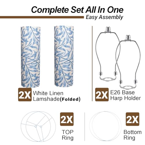 Blue Leaf 13" Drum Lamp Shades Set of 2 with Harps (2 Count)