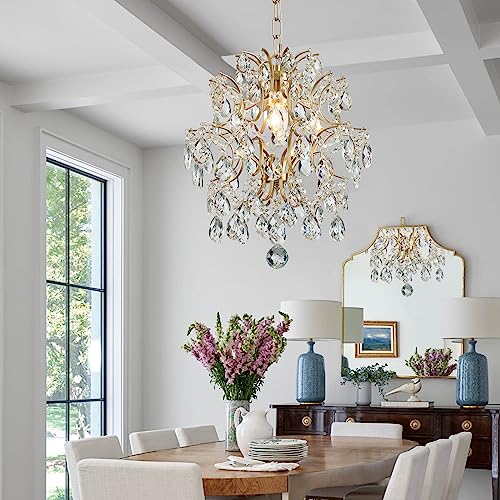 Gold Modern Pendant Chandelier Crystal Raindrop Lighting Ceiling Light Fixture Lamp for Dining Room Bathroom Bedroom Livingroom entryway 1 E26 Bulbs Required D13 in x H16 in