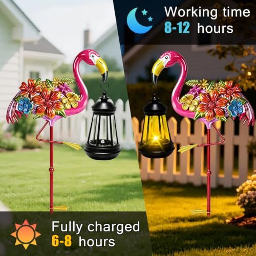 Flamingo Garden Decor with Solar Lights Outdoor Waterproof Garden Stakes