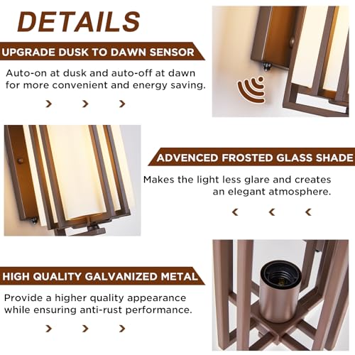 15.35"H Matte Brown Outdoor Wall Light Large Outdoor Wall Lantern Oil Rubbed Bronze Exterior Light Fixture Waterproof Metal with Frosted Glass Sconce Light for Porch Garage Front Door