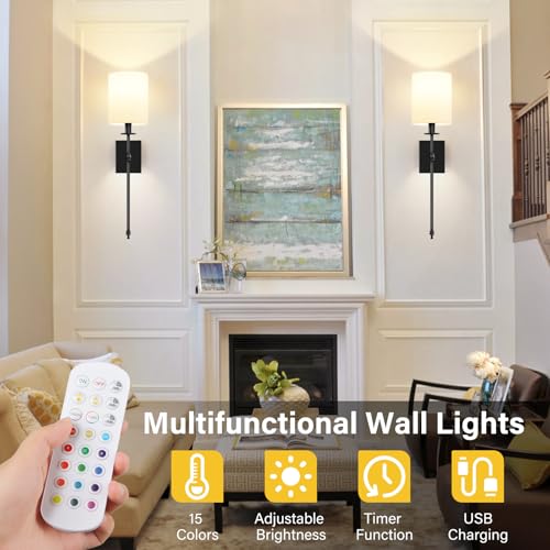 27 Inch Black Battery Operated Wall Sconces Set of 2 (2 Count)
