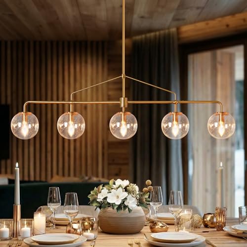 Modern Gold Linear Chandelier 5 Lights Dining Room Chandelier Over Table
