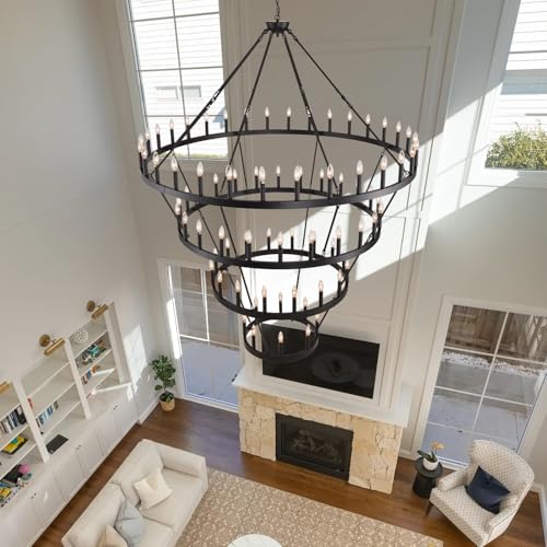 4 Tier Wagon Wheel Chandelier 70" W Extra Large Farmhouse Chandelier