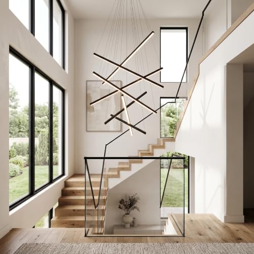 Modern LED Chandeliers Dimmable Pendant Light Fixture 7 Lights for High Ceiling Living Room Dining Room Staircase Restaurant Sputnik Floating Sculptural Art Hanging Lamp
