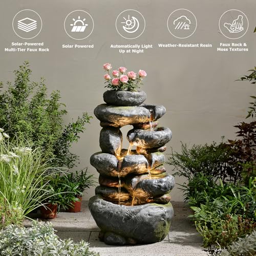 29.5''Tall Rock Solar Water Fountain Outdoor Garden Feature