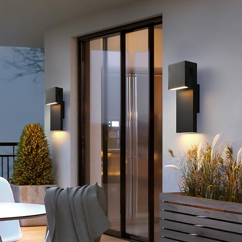 Modern LED Outdoor Wall Sconce 3000K 18W IP65 Waterproof Integrated LED Outdoor Wall Lights Anti Rust Black Porch Lights Exterior Lighting Outside Lights Fixture for Garage