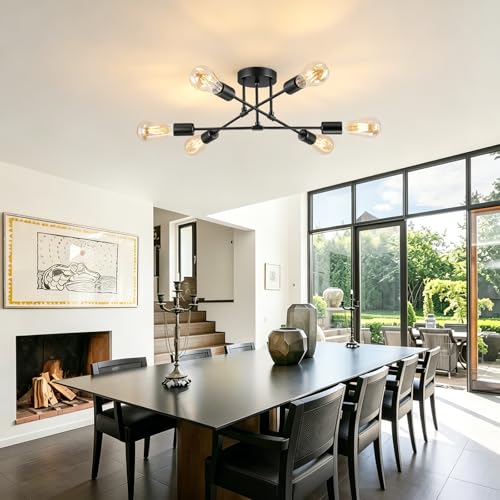 6 Lights Modern Sputnik Chandelier (Black)