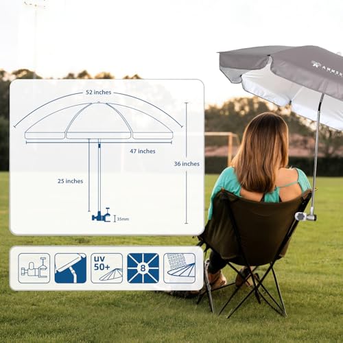 Chair Umbrella with Universal Clamp Adjustable 47 inches and 360° Swivel & UPF 50+ Protection Portable Sun Umbrella