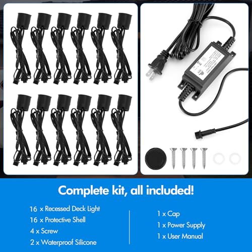 16 Pack LED Recessed Deck Lights with Protecting Shell (16 Count)