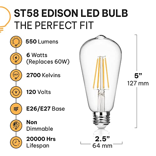 Vintage Edison LED Light Bulbs 6W (6 Count)