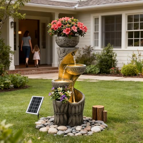 4 Tiered Solar Water Fountain Outdoor Garden Waterfall Fountains