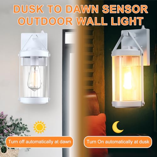 2 Pack Dusk to Dawn Sensor White Outdoor Wall Sconce Lightings (2 Count)