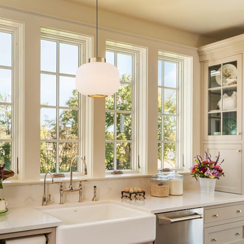 EDSILIVE White Glass Pendant Lights Kitchen Island 11.81" Antique Lantern White Glass Hanging Ceiling Light Fixture with Adjustable Wire for Dining Room Kitchen Table