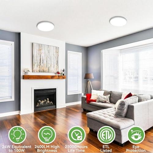 Flush Mount Ceiling Light 9Inch 24W 2400LM Flat Led Lighting Fixture for Ceiling (6 Count)