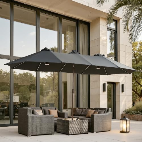 15FT Double Sided Rectangular RGB LED Patio Umbrella with Remote & App Control