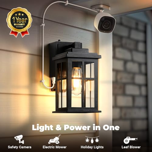 2 Pack Black Porch Lights Outdoor with GFCI Outlet (2 Count)