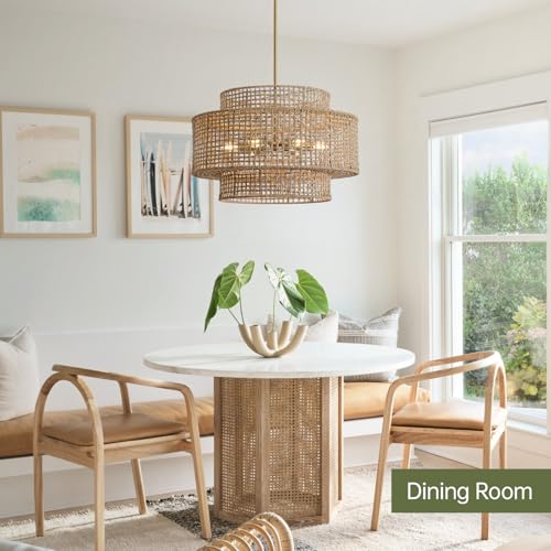 24" Rattan Chandelier for Dining Room