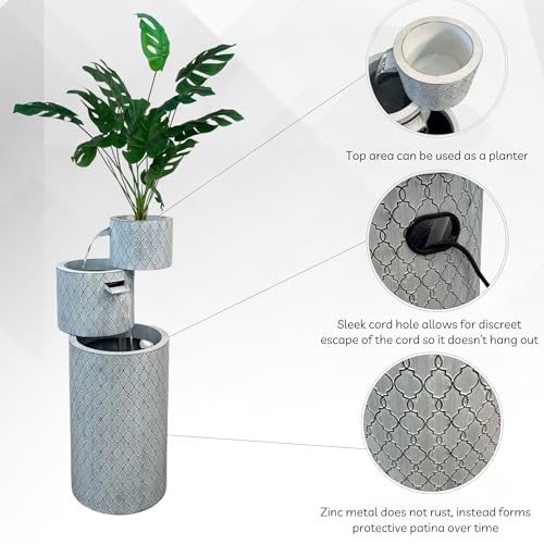 33.5" Zinc Metal Tiered Water Fountain with Planter