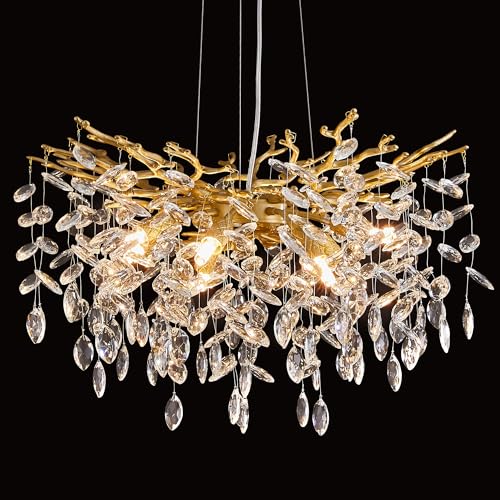Modern Tree Branch Crystal Chandelier Luxury Gold Crystal Pendant Lighting 23.6" Contemporary 8