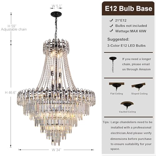 34 Inch Large Tiered Empire Crystal Chandelier