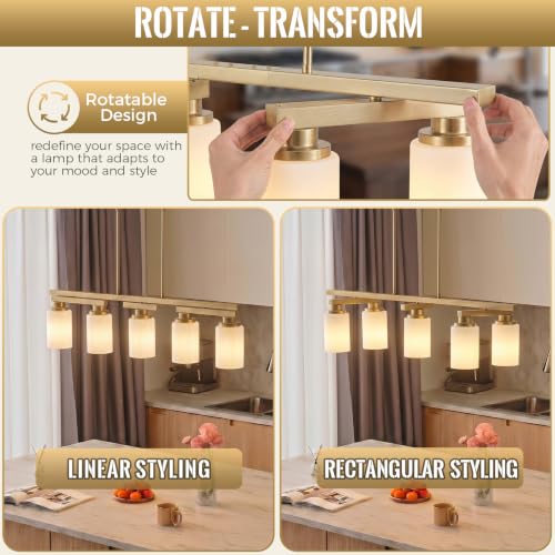 5 Light Brushed Gold Linear Chandelier