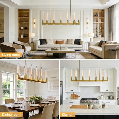 55 Inch Gold Candle Rectangular Chandelier