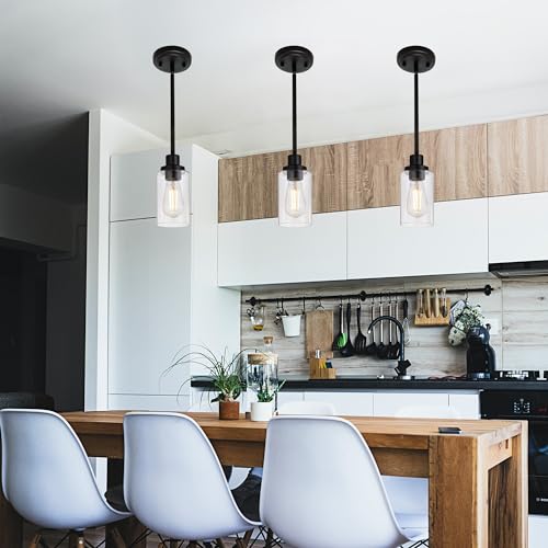Kitchen Island Pendant Lighting 3 Pack Black with Clear Glass (3 Count)