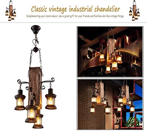 Wood Retro Pendant Lighting Industrial Vintage Chandelier Black Metal Bedroom Restaurant Suspension Lamp Cage Frame with Glass Shade House Loft Bar Coffee Decoration Ceiling Lights Fitting