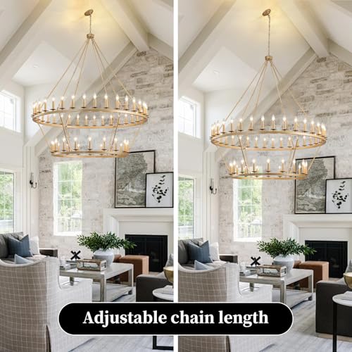 Gold Wagon Wheel Chandelier 2 Tier 60