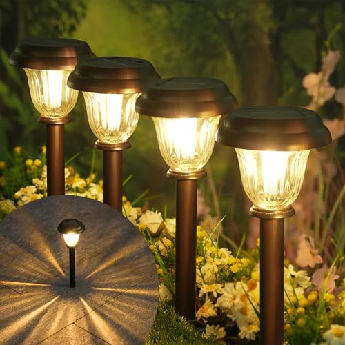 Solar Pathway Lights Outdoor Metal Glass Solar Lights Outdoor (6 Count)