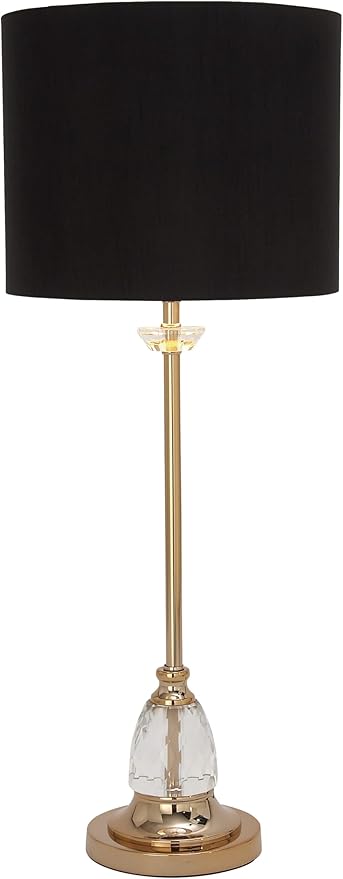 Deco 79 Metal Room Buffet Lamp Table Lamp with Black Shade and Crystal Accent, Lamp 12" x 12" x 31", Gold