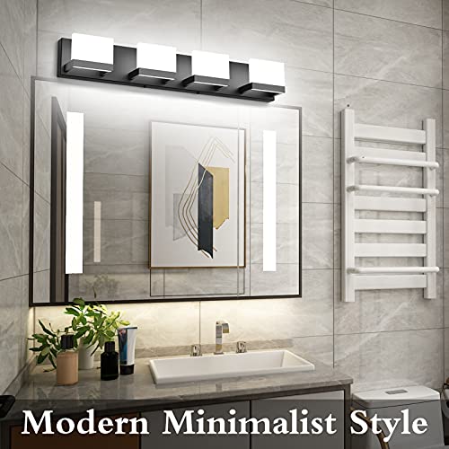 4 Lights Modern Black Vanity Light Up and Down Black LED Vanity Light Fixtures Bathroom Vanity Light Fixtures Over Mirror 6000K