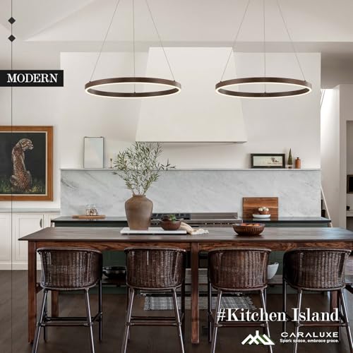 LED Ring Chandelier Walnut Wood Chandeliers 24in Dimmable